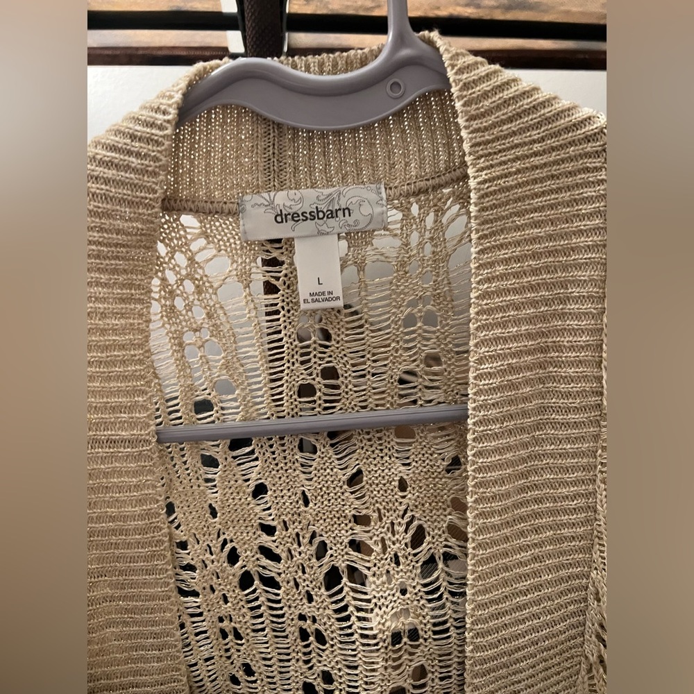 Dressbarn short sleeved light gold open cardigan